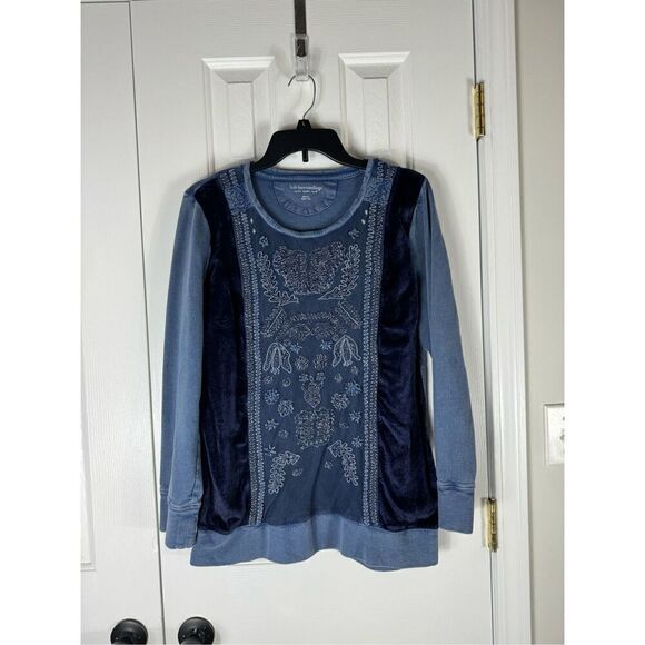 Soft Surroundings Tops - Soft Surroundings Womens Blue Velvet Burnout Blouse Size M